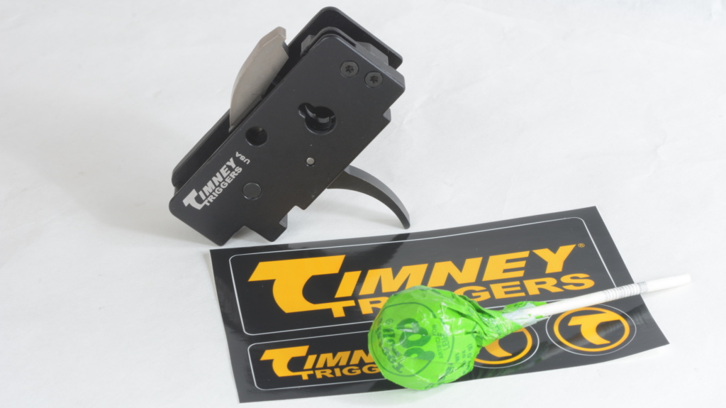 Timney’s trigger pack breaks crisply at 3 pounds, 11 ounces on my Lyman digital scale, less than half the factory weight. The Tootsie Pop comes in the package from Timney, an endearing bit of customer appreciation.