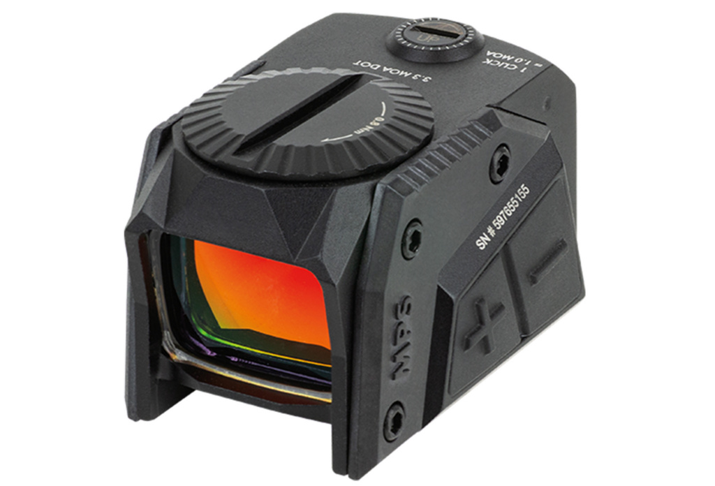 Steiner MPS 2.0 enclosed-emitter pistol sight; Steiner MPS 2.0 mounted on an optics-ready handgun; Steiner MPS 2.0 magnetic battery cover